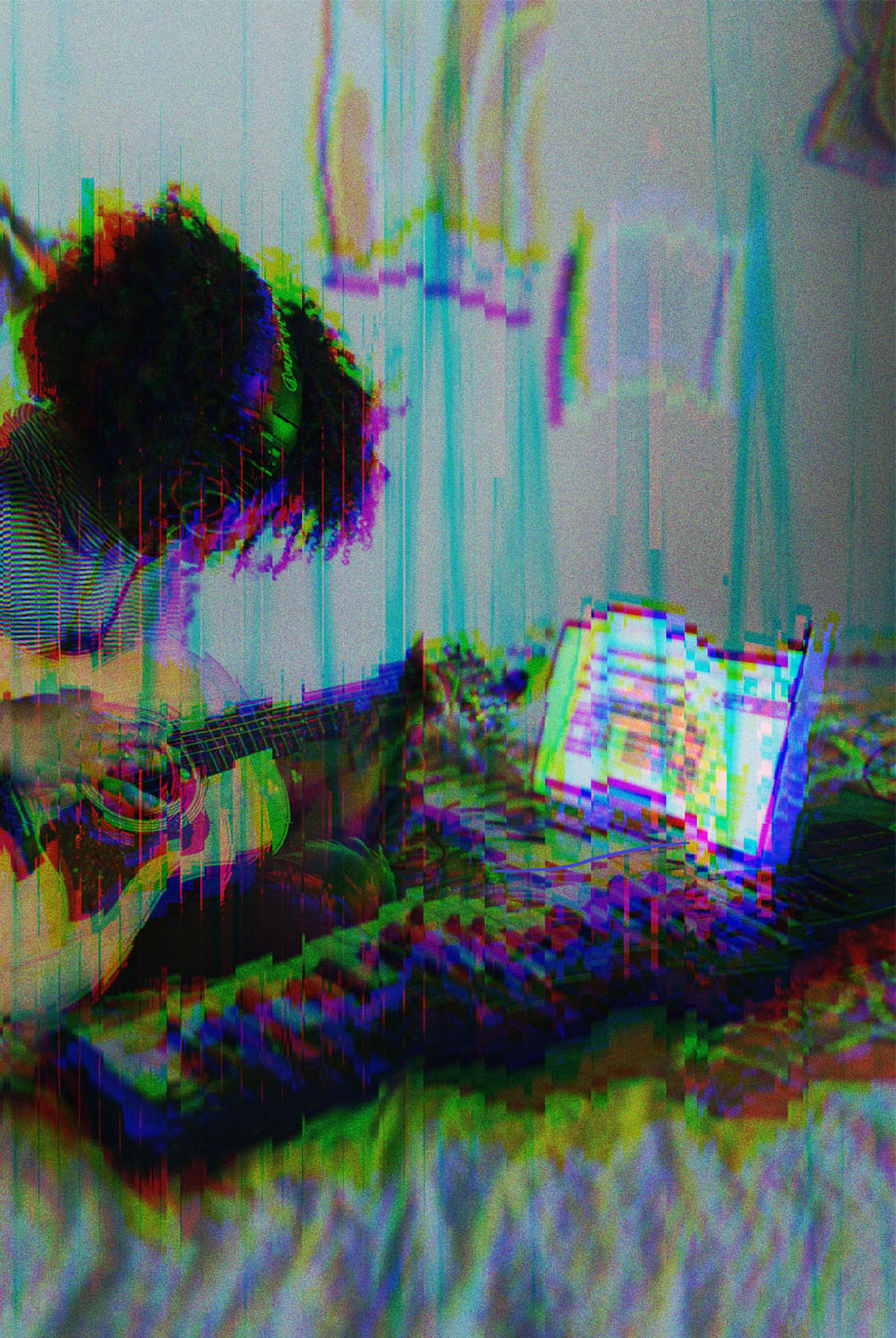 Artist with guitar and keyboard